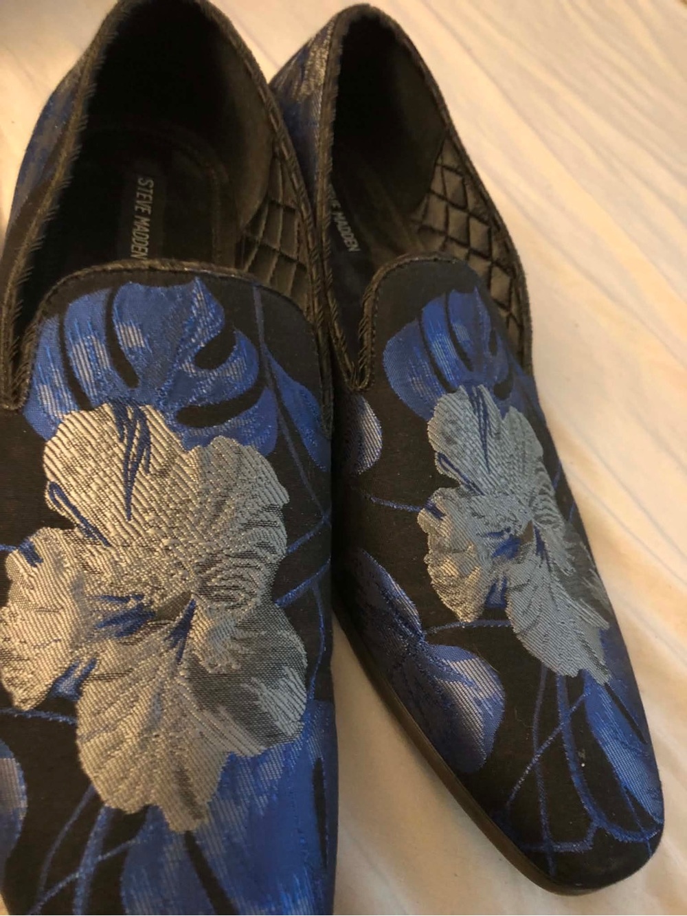 Steve Madden Blue & Silver Floral Slip-On Loafers - Picture 2 of 5
